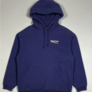 Balenciaga Men's Deep Navy Pullover Hoodie with Subtle Logo